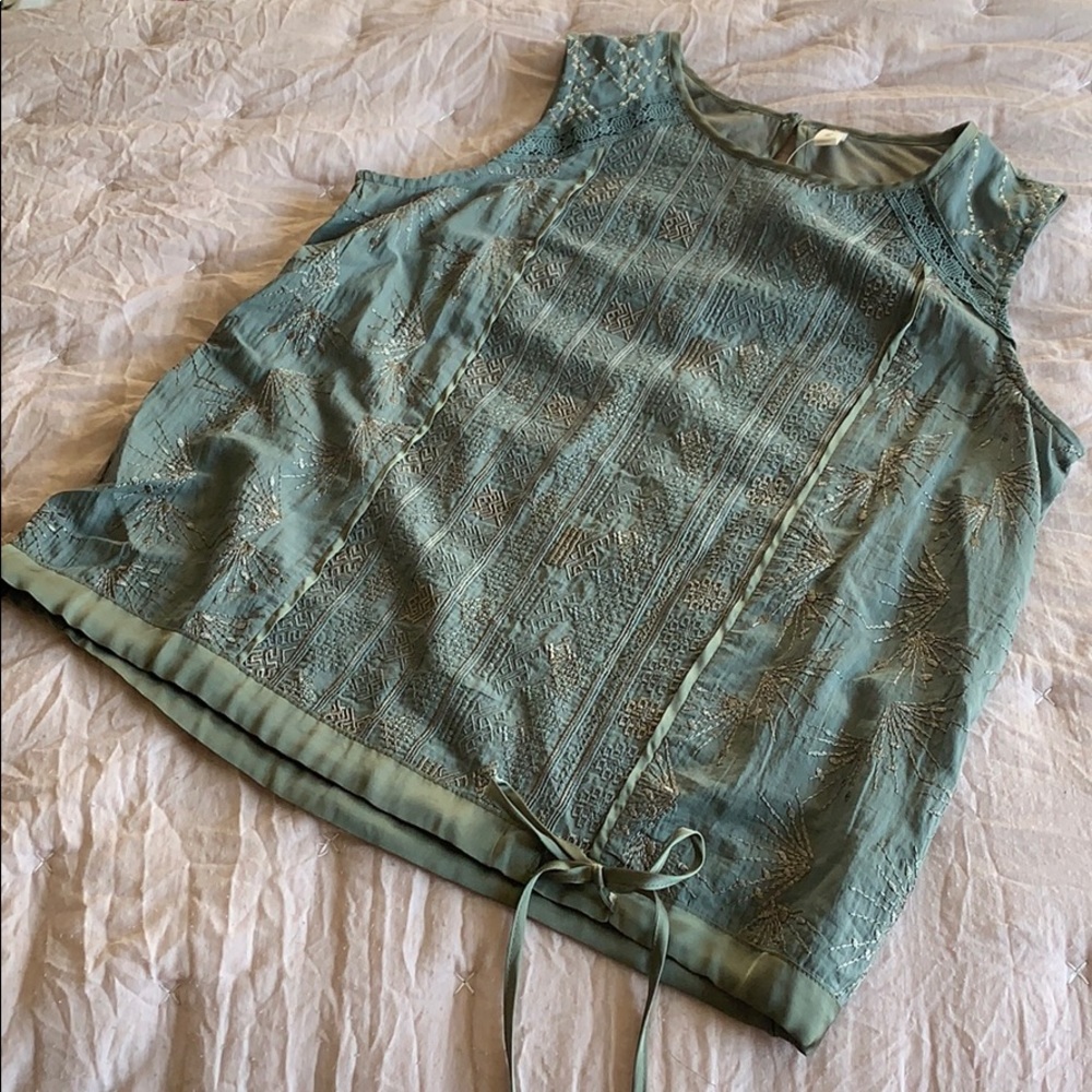 Tiny by Anthropologie Moss Embroidered Tank